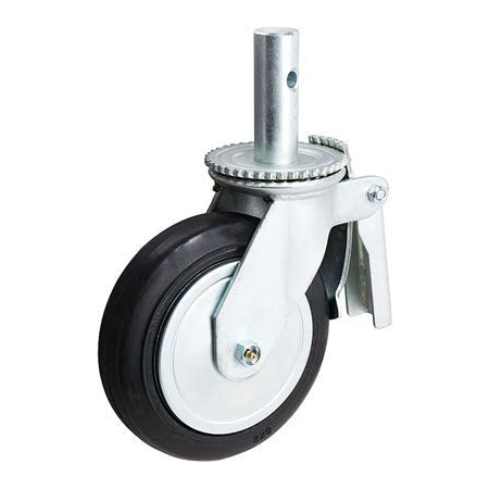 Casterhq 8"x2" Scaffold Caster W/ Brake, Mold-ON-Rubber Wheel, Metal Th 8X2-RCI-SCSO4